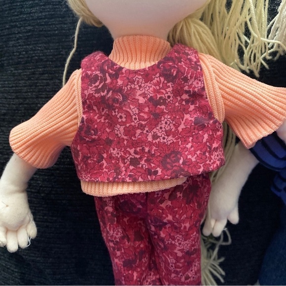 vintage handmade girl and boy dolls made of cloth and stuffed with straw 15” - Picture 4 of 16